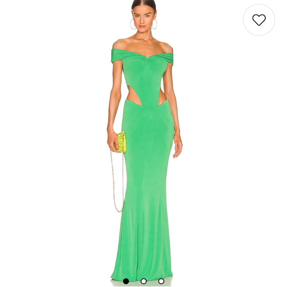 Retrofete Green Off-Shoulder Slit Maxi Dress